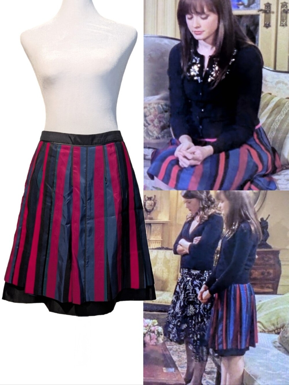 ASO Rory Gilmore Stripe Skirt Vintage Designer Gilmore Girls Screen Accurate